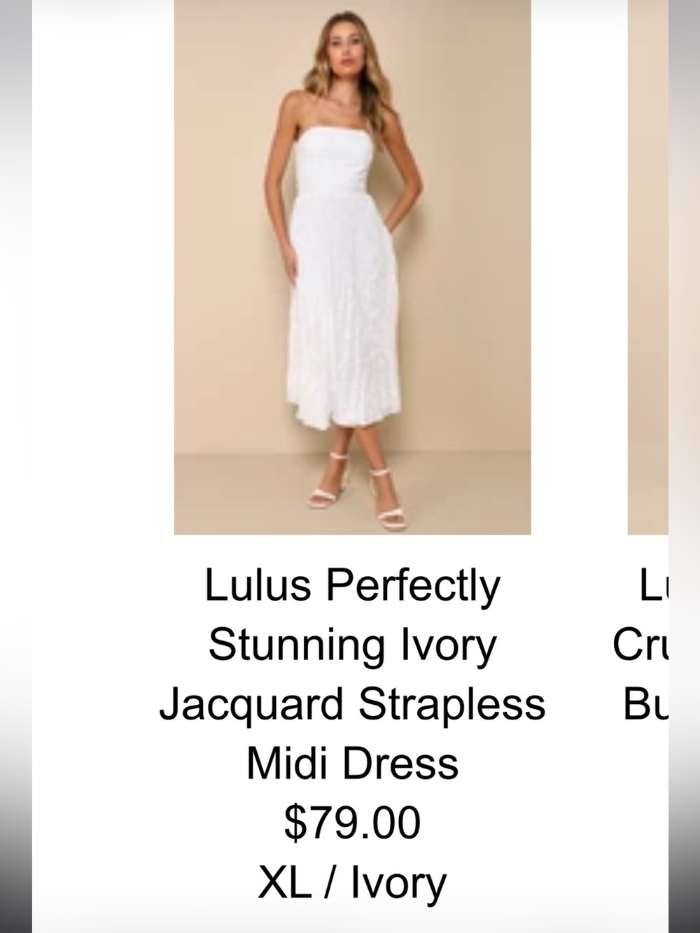 Lulu's Ivory Strapless Jacquard Midi Dress